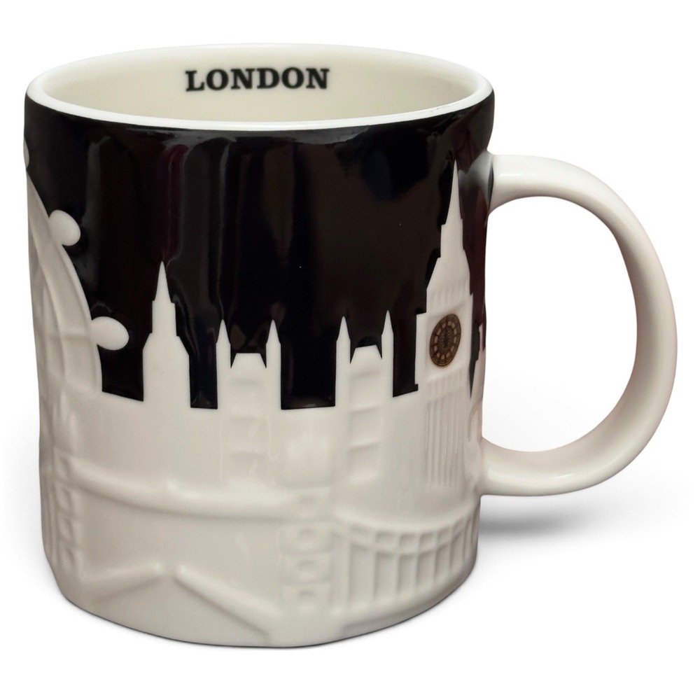 Starbucks London Black & White Collectors Relief Coffee Cup Mug 16 oz